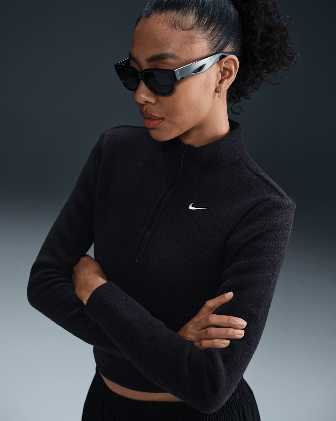 Nike Sportswear Phoenix Plush Women's Slim Long-Sleeve Cozy Fleece 1/2-Zip Top - Black/Sail