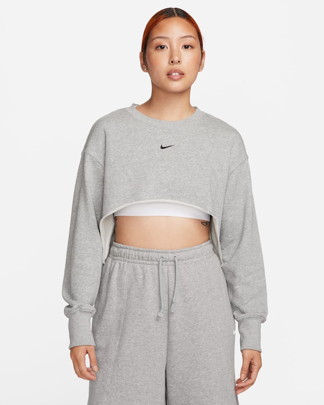 Nike Sportswear Women's French Terry Crew-Neck Crop Top - Dark Grey Heather/Black