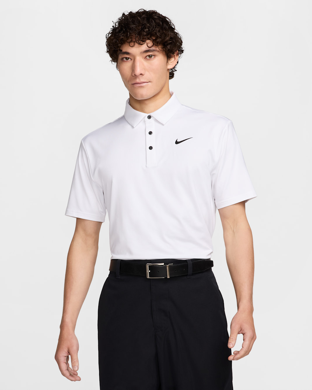 Nike Tour 男款 Dri-FIT 純色高爾夫球衫 - 白色/黑色