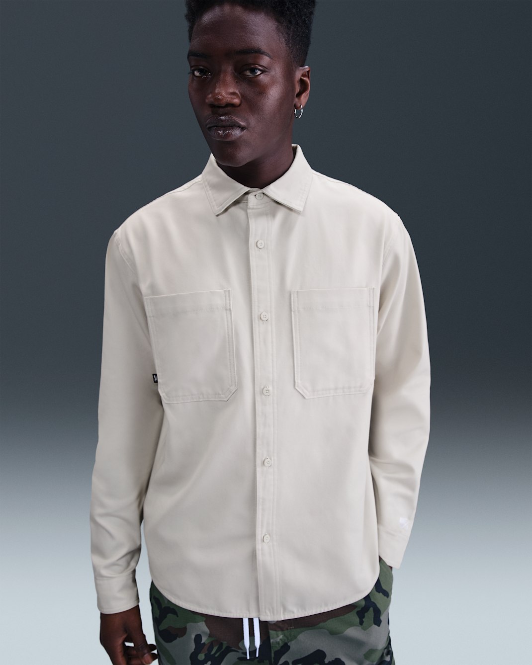 Nike SB Long-Sleeve Woven Skate Top - Light Bone/White