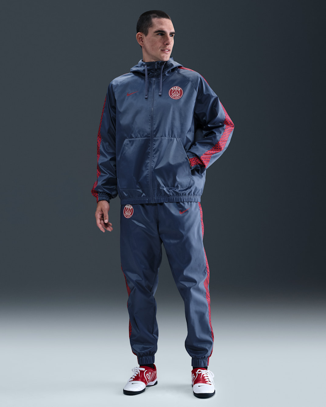Paris Saint-Germain Nike geweven voetbaltrainingspak met capuchon voor heren - Diffused Blue/Diffused Blue/Midnight Navy