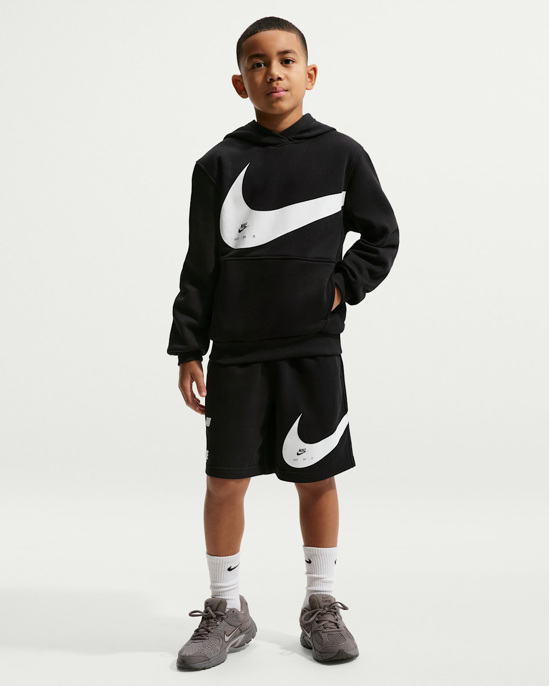 Nike Sportswear Club Big Kids' French Terry Shorts - Black/White