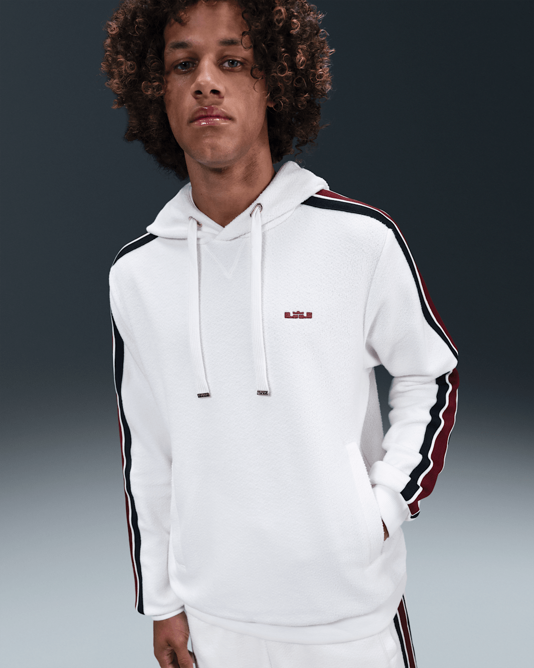 LeBron Standard Issue Men's Therma-FIT Pullover Basketball Hoodie - Sail/Dark Team Red