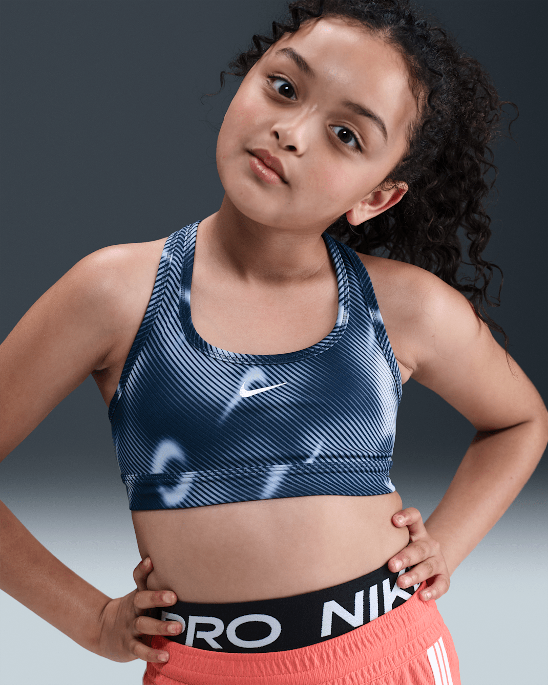 Nike Pro Swoosh Big Kids' (Girls') Sports Bra - Midnight Navy/White