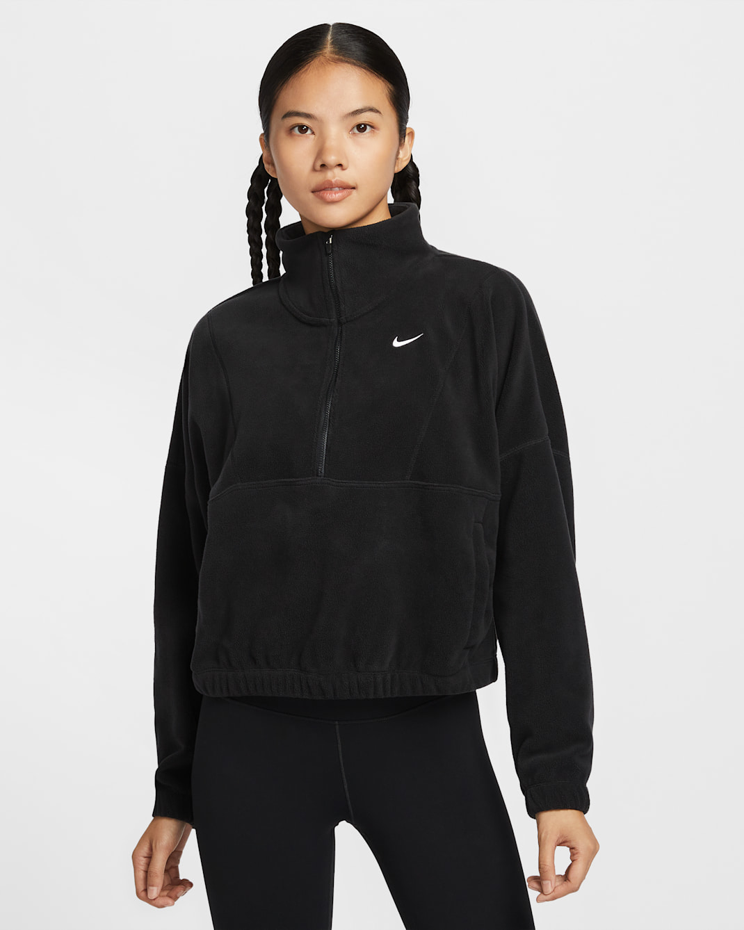 ナイキ ワン ウィメンズ Therma-FIT オーバーサイズド 1/2ジップ フリース トップ - ブラック/ホワイト