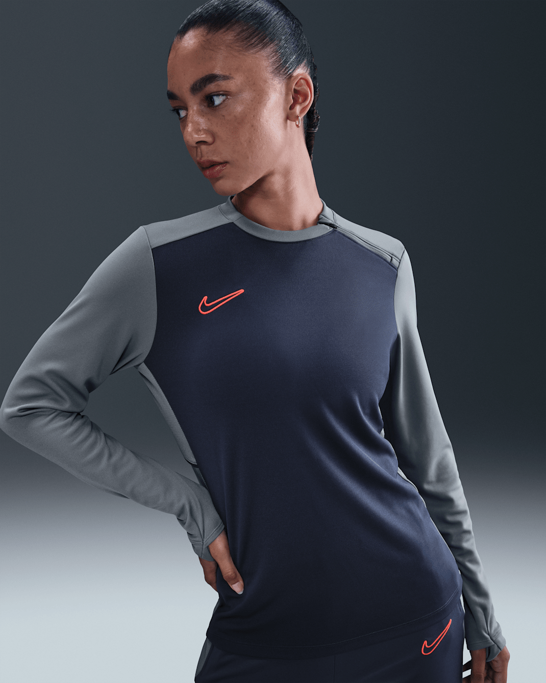 Nike Academy Women's Dri-FIT Crew-Neck Long-Sleeve Soccer Top - Thunder Blue/Cool Grey/Bright Crimson