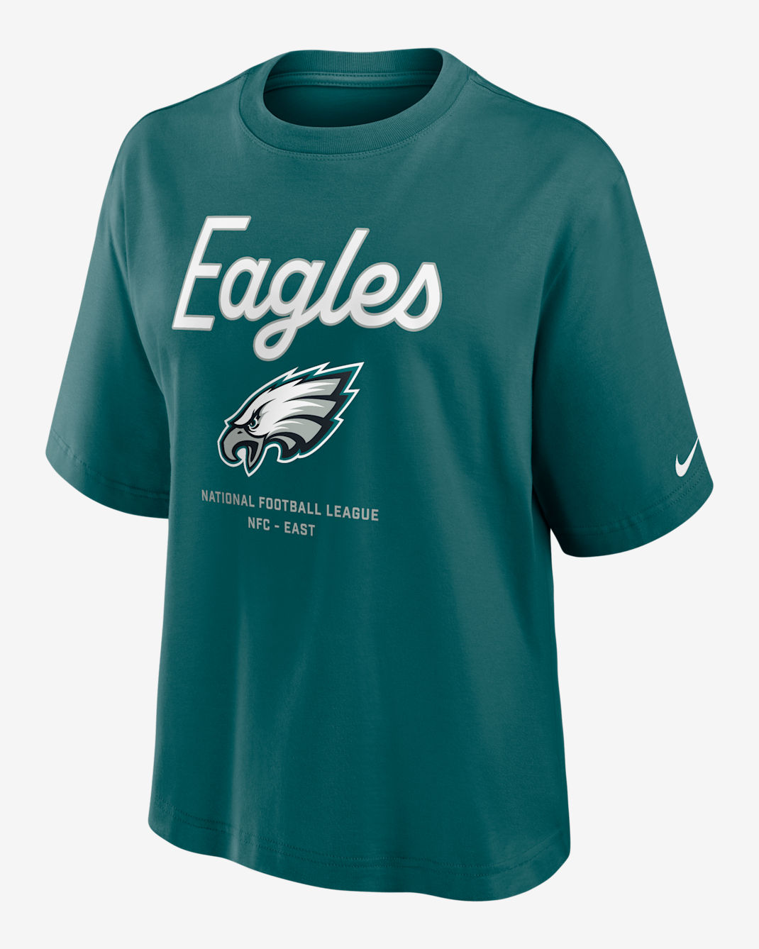 Playera Nike de la NFL para mujer Philadelphia Eagles Essential Script Boxy - Azul verdoso deportivo