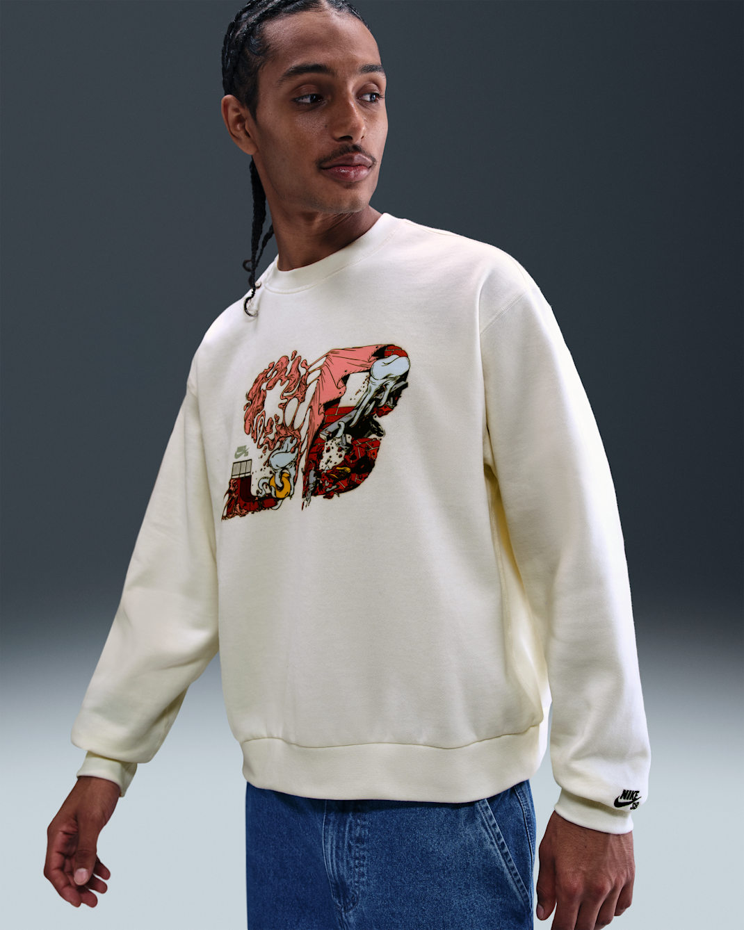 Sudadera de cuello redondo de skateboarding de tejido Fleece Nike SB - Vela/Negro