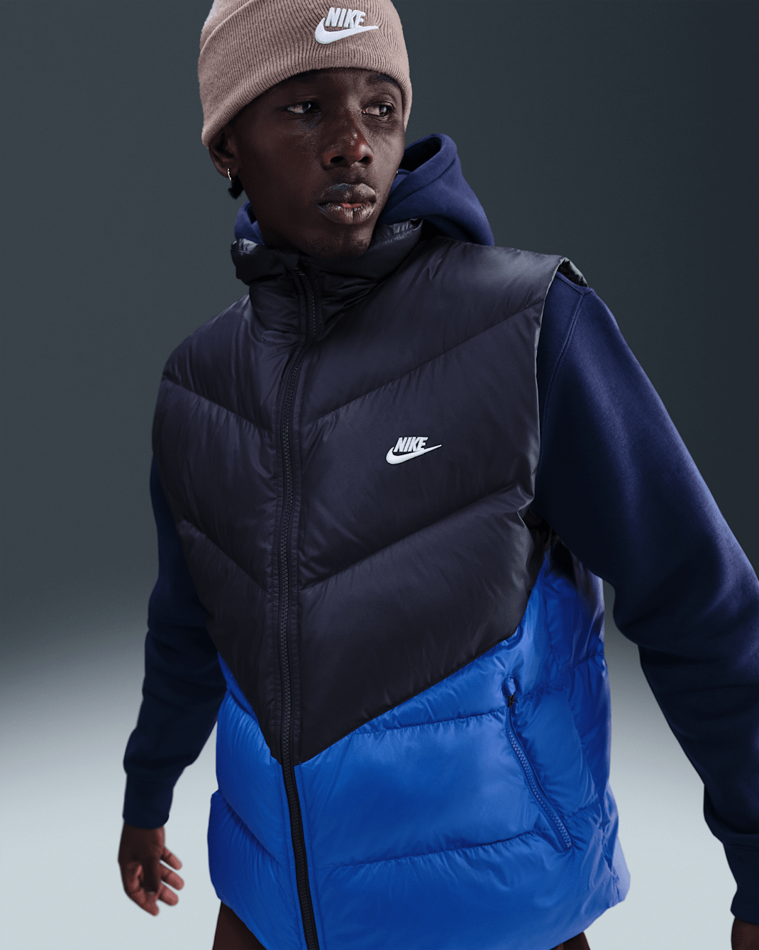 Nike Windrunner Men's Statement Down Gilet - Obsidian/Game Royal/White