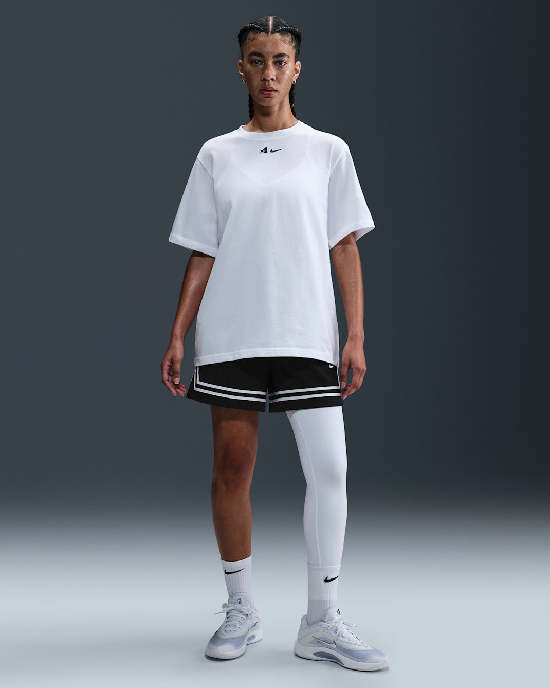 Leggings de básquetbol de tiro medio de una sola pierna asimétricos para mujer A'ja Wilson - Blanco