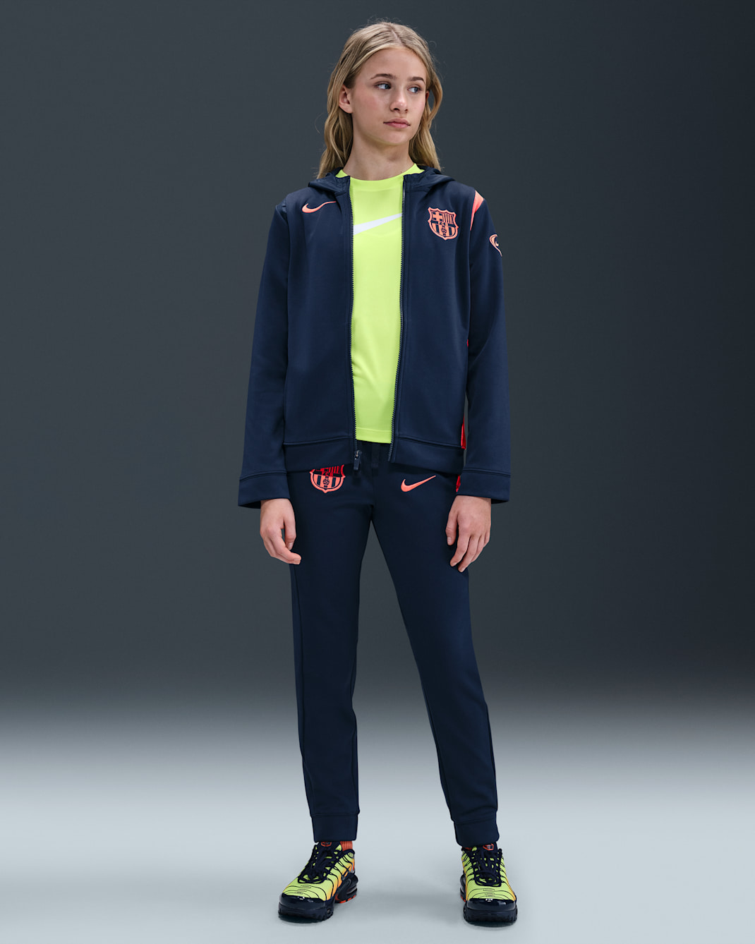 F.C. Barcelona Third Older Kids' Nike Total 90 Football Woven Tracksuit - Midnight Navy/Bright Mango/Bright Mango