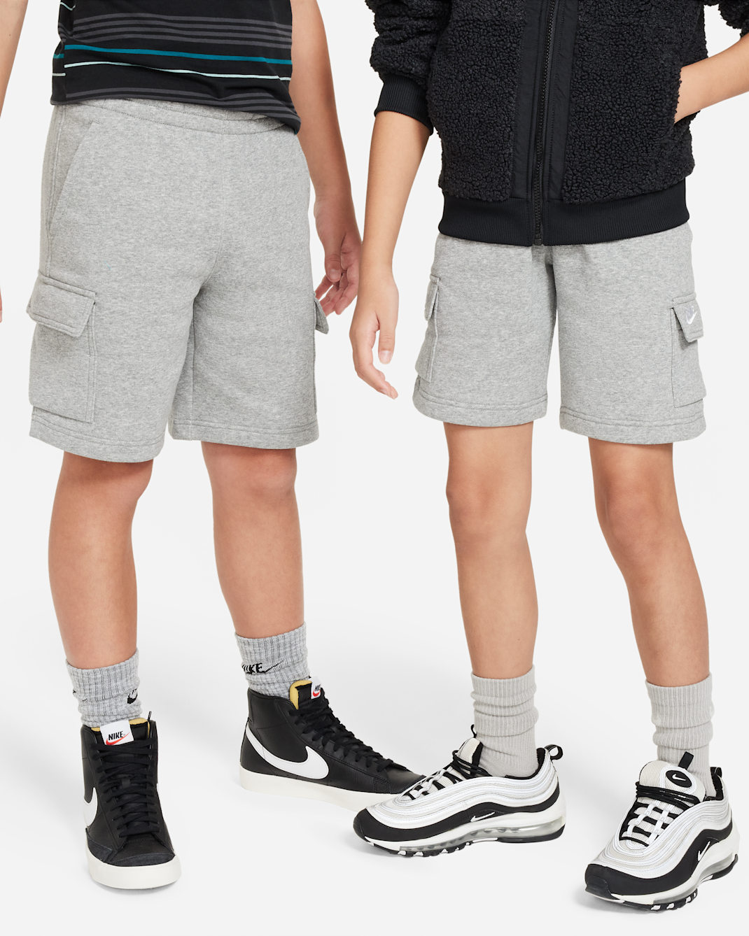 Nike Sportswear Club Fleece Big Kids' Cargo Shorts - Dark Grey Heather/Base Grey/White