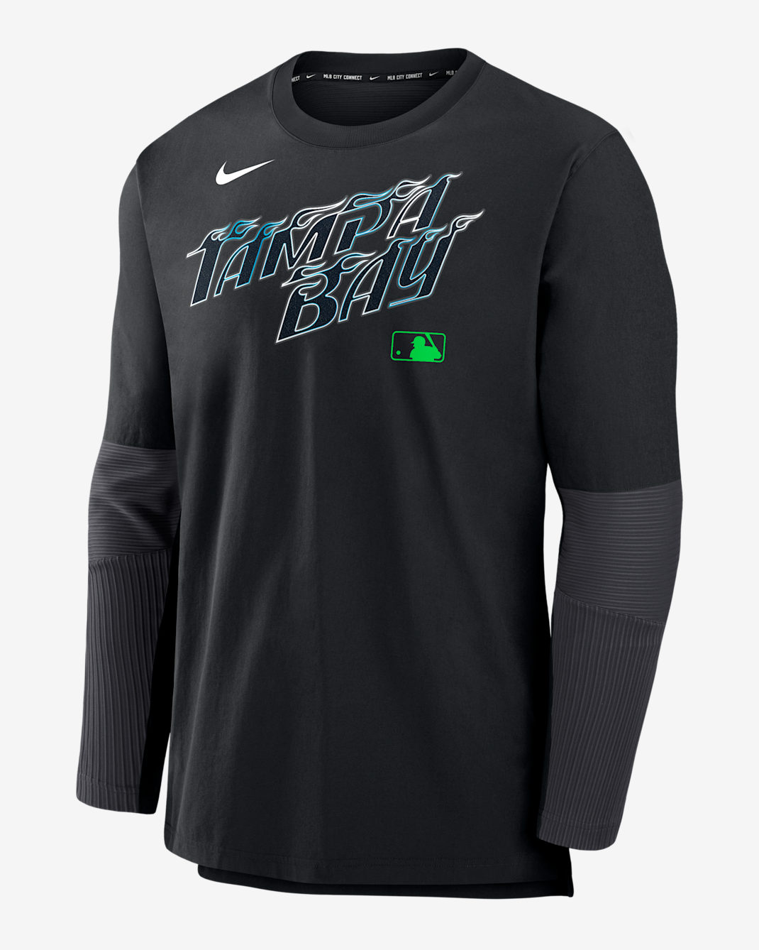 Chamarra sin cierre Nike Dri-FIT de la MLB para hombre Tampa Bay Rays Authentic Collection City Connect Player - Negro