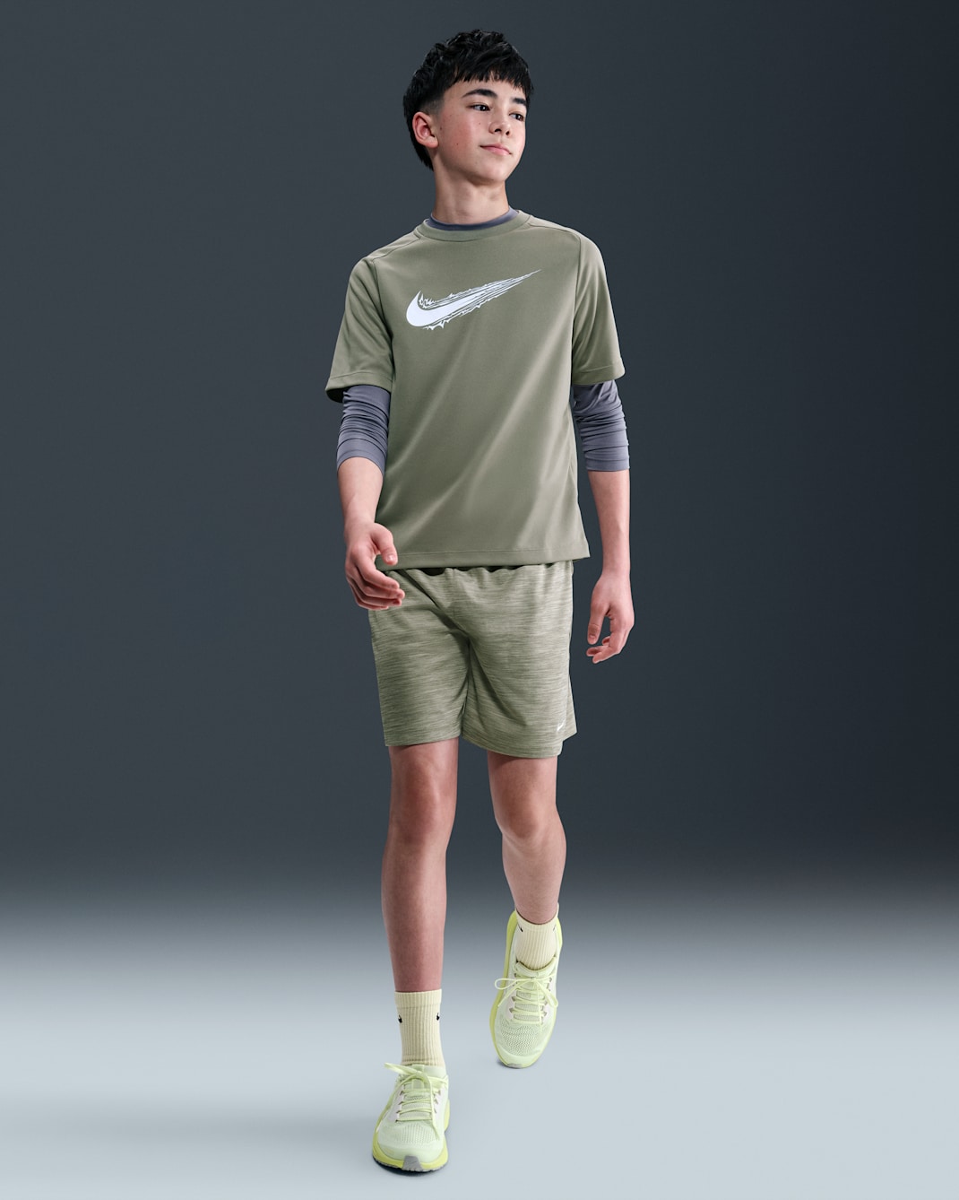 Nike Multi Older Kids' (Boys') Dri-FIT Shorts - Light Army/Olive Aura/White