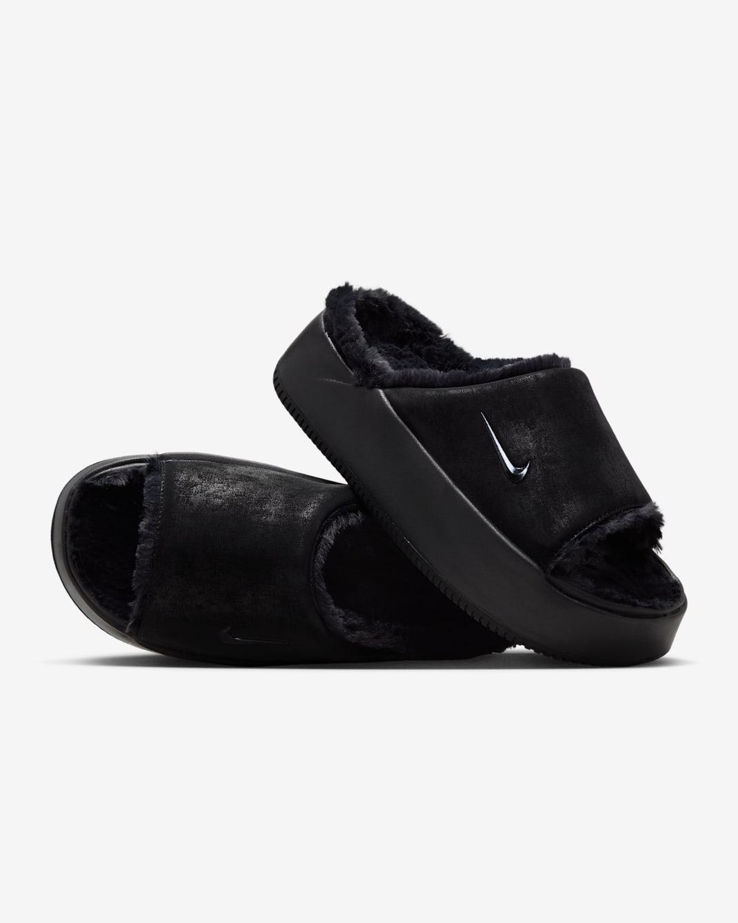 Nike Calm Elevation Fur Women's Slides - Black/Black