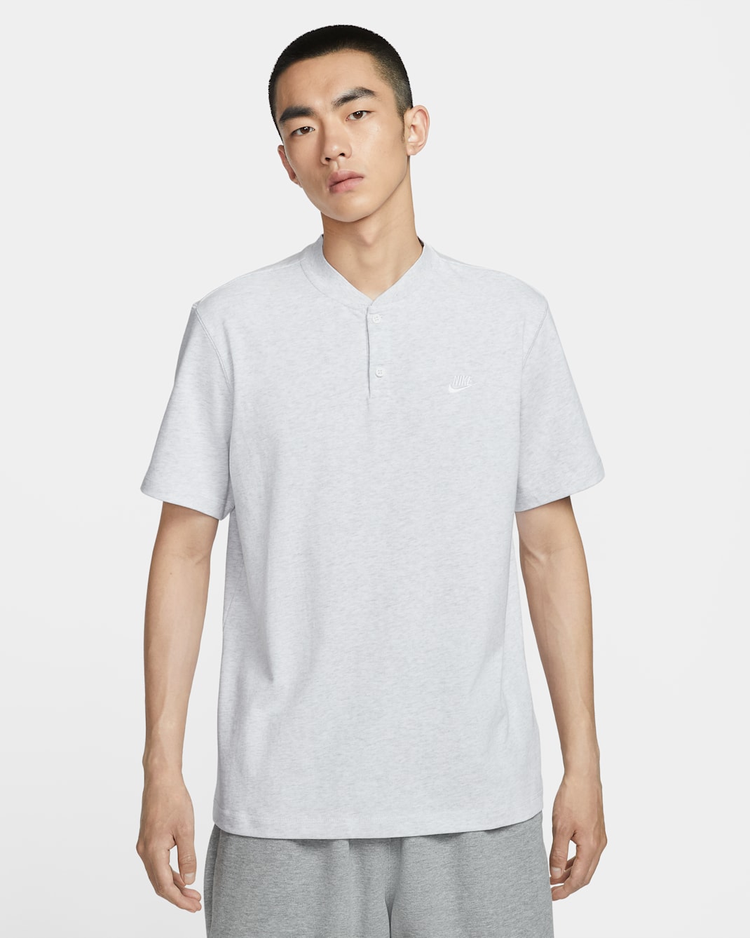 Nike Club Men's Short-Sleeve Henley - Birch Heather/White/White