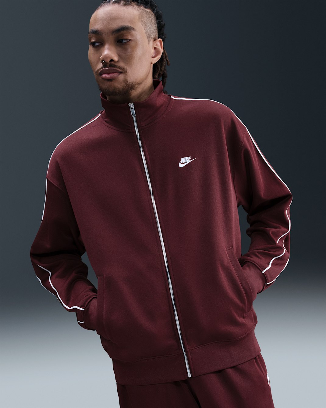 Nike Sportswear Club Men's Oversized Knit Track Jacket - Dark Team Red/Sail/White