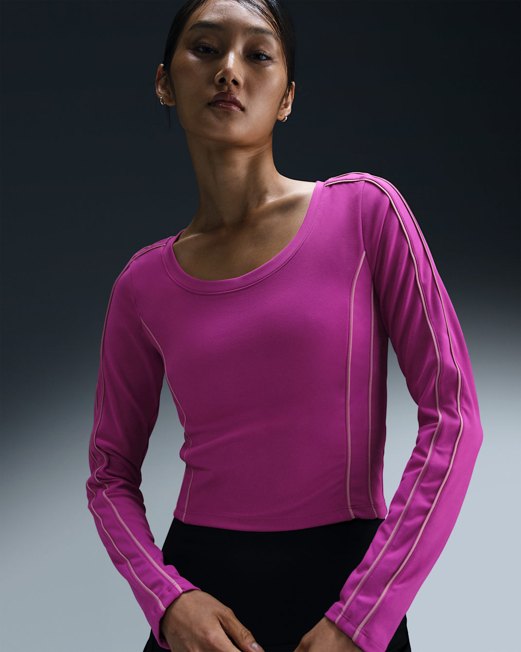 Nike One Fitted Women's Dri-FIT Long-Sleeve Cropped Top - Hot Fuchsia/Plum Dust/Plum Dust/Black