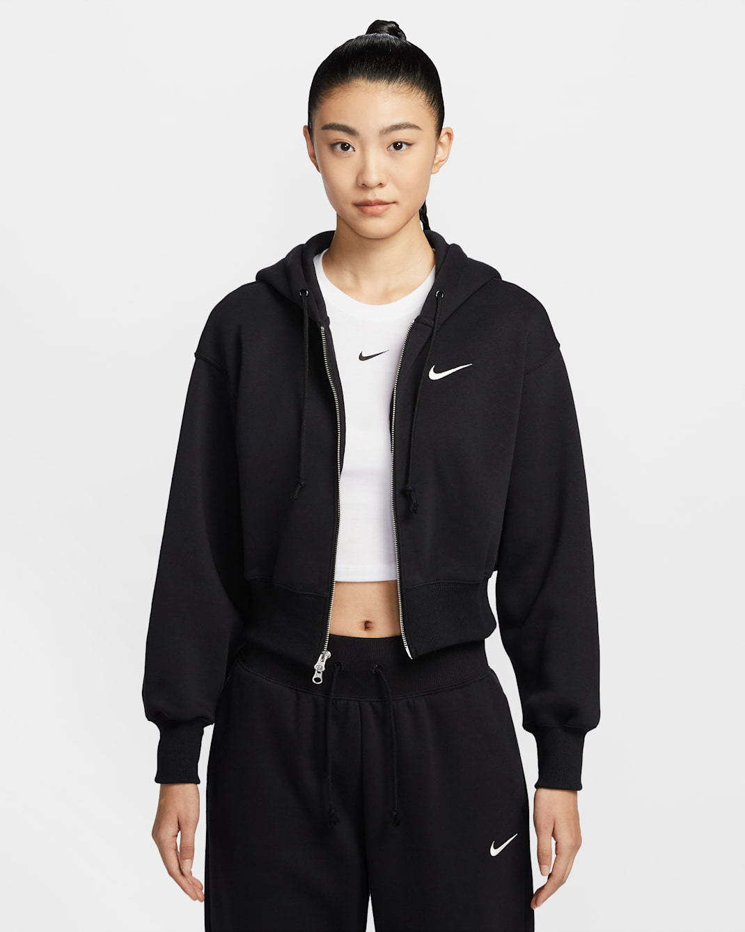 Nike Sportswear Phoenix Fleece Women's Loose Cropped Full-Zip Hoodie - Black/Sail