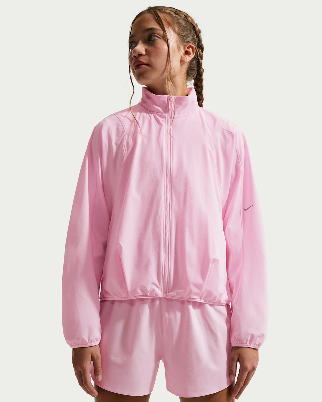 Nike MAVN Girls' Water-Repellent UV Woven Jacket - Pink Foam/Black/Pink Foam