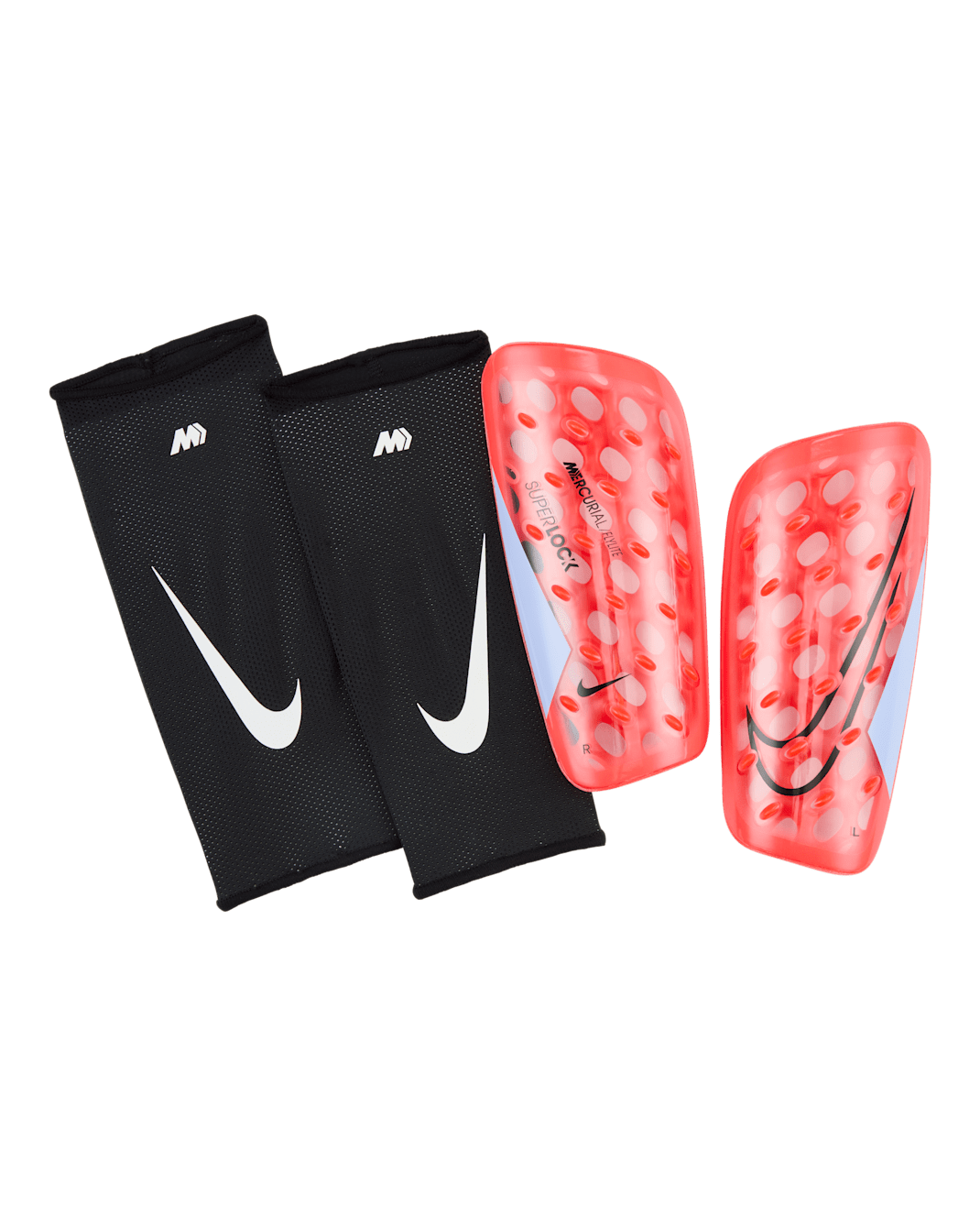Nike Mercurial FlyLite SuperLock Football Shinguards - Bright Crimson/Royal Tint/Black