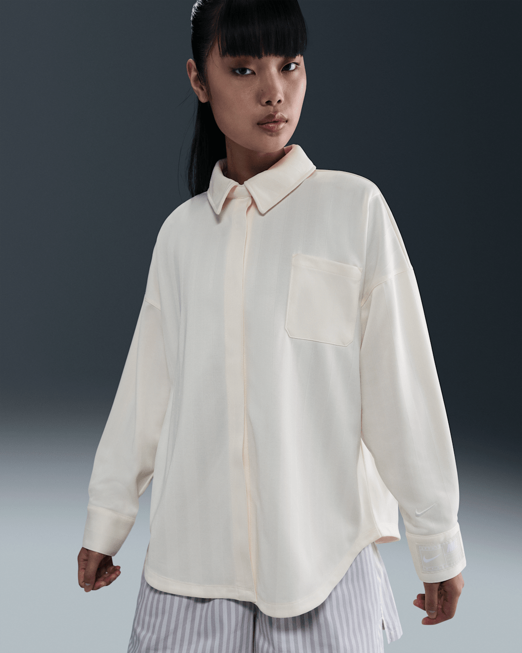 Nike Sportswear Women's Oversized Jacquard Striped Button-Down Shirt - Pale Ivory/Sail