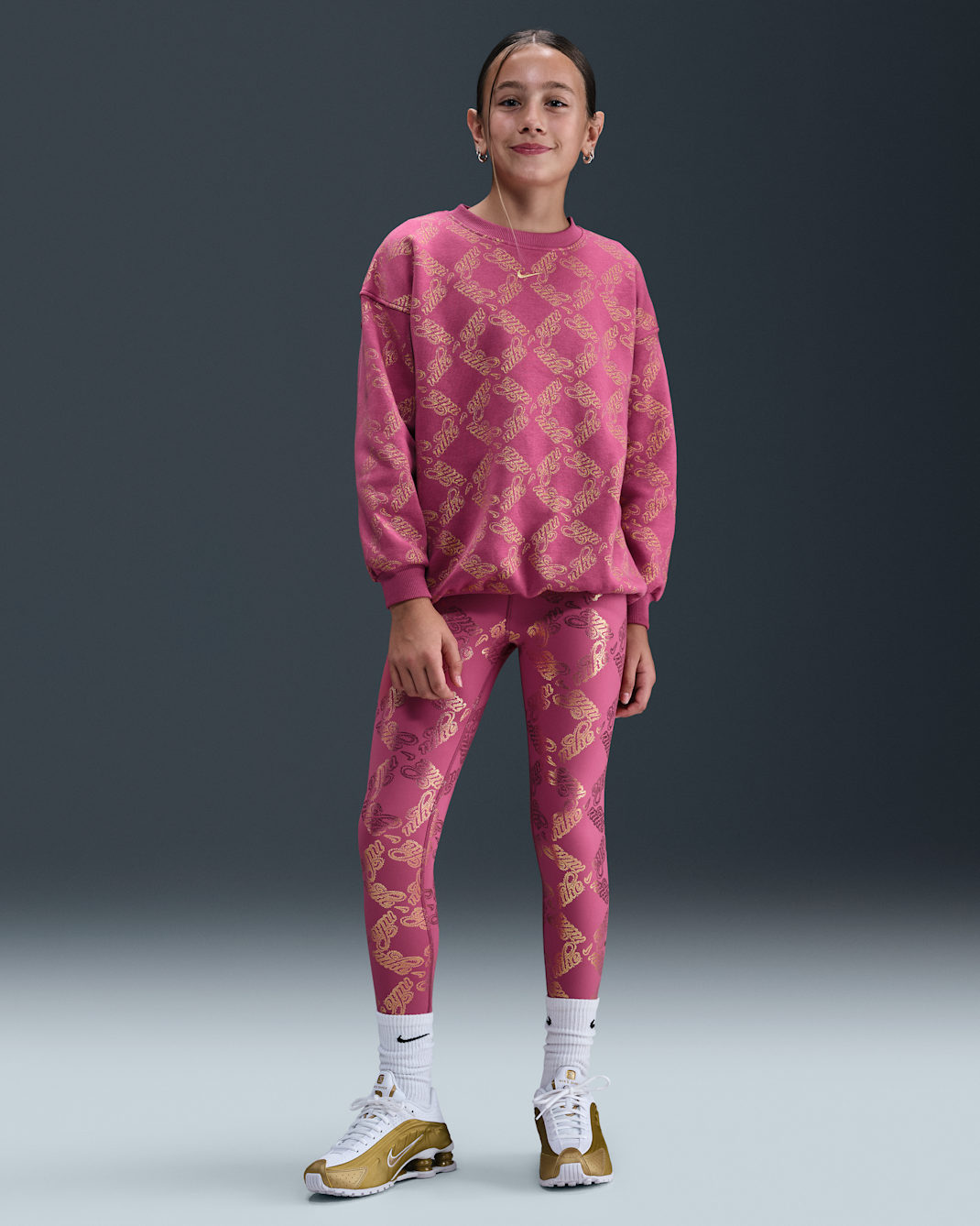 Legging imprimé Nike One Dri-FIT pour ado (fille) - Sweet Beet/Metallic Gold