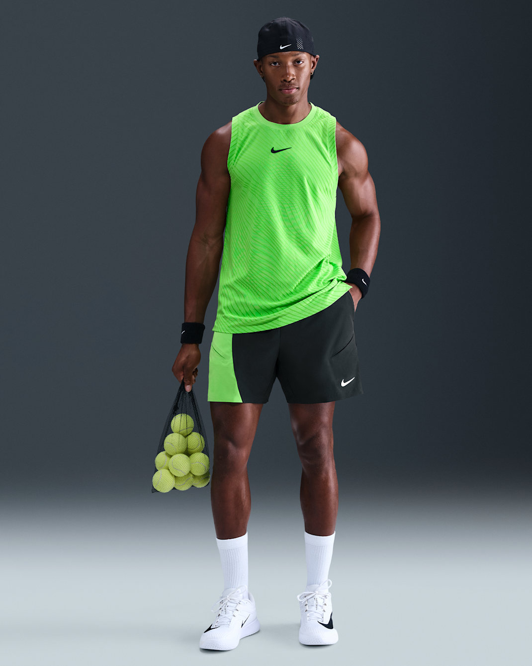 Shorts Dri-FIT para hombre NikeCourt Slam - Negro/Verde medio/Blanco