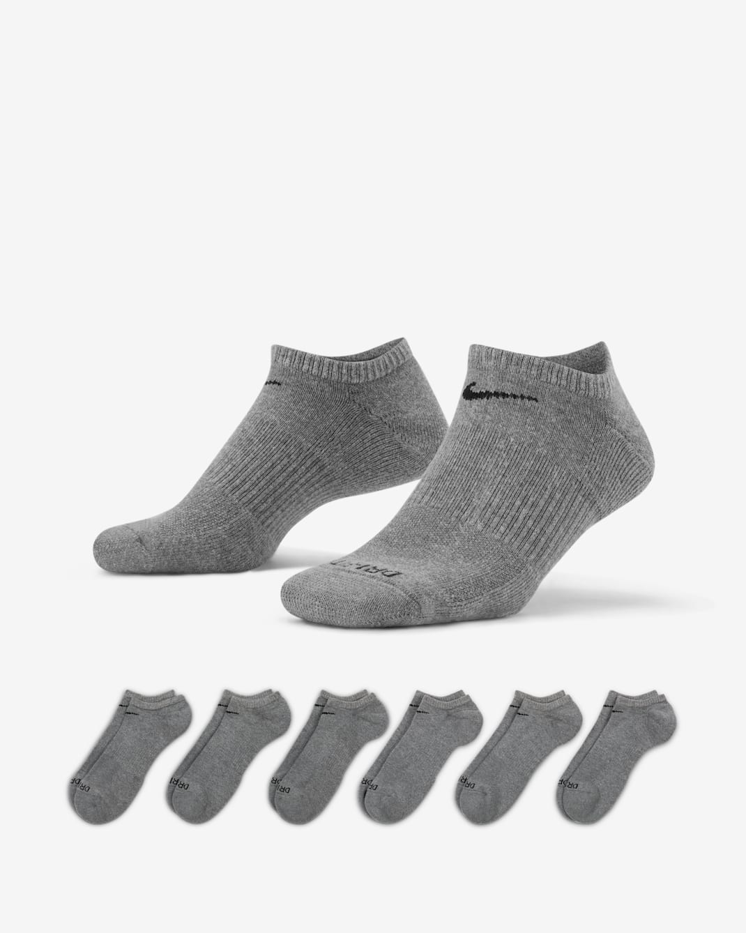 Nike Everyday Plus Cushioned Training No-Show Socks (6 Pairs) - Carbon Heather/Black