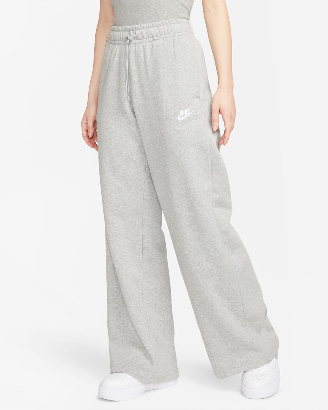 Nike Sportswear Club Fleece Women's Mid-Rise Wide-Leg Sweatpants - Dark Grey Heather/White