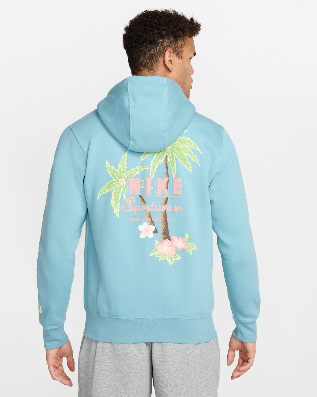 Nike Club Men's Full-Zip Fleece Hoodie - Denim Turquoise/Red Stardust/Red Stardust
