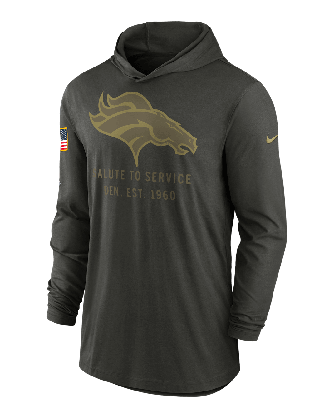 Denver Broncos Salute to Service Sideline Men’s Nike Dri-FIT NFL Long-Sleeve Hooded Top - Forest Green