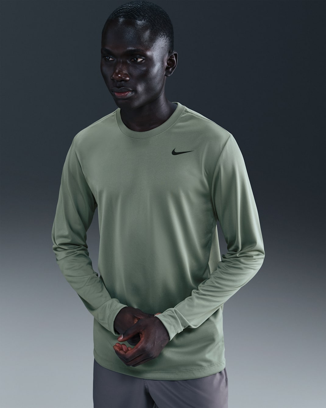 Nike Dri-FIT Legend Men's Long-Sleeve Fitness Top - Clay Green/Black