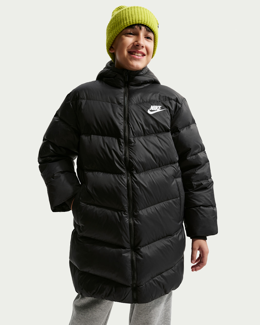 나이키 주니어 롱 패딩 코트 - 블랙