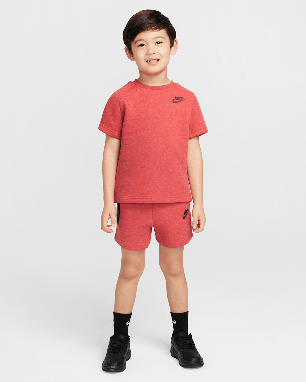 Nike Toddler Tech Fleece Tee and Shorts Set - Light University Red Heather