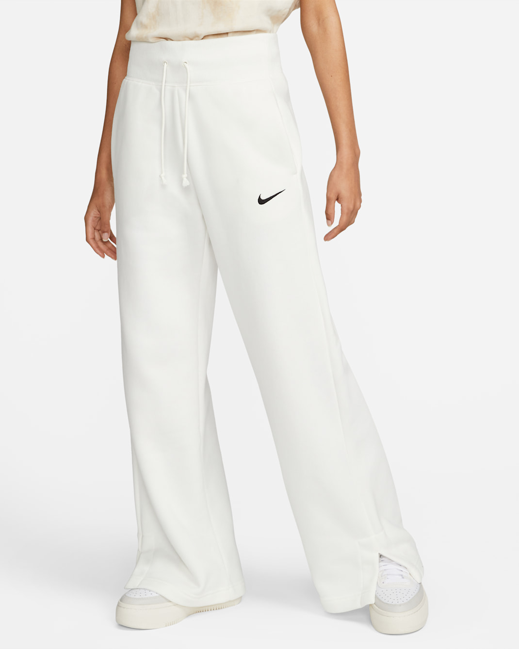 Pants de entrenamiento de tiro alto y piernas anchas para mujer Nike Sportswear Phoenix Fleece - Vela/Negro