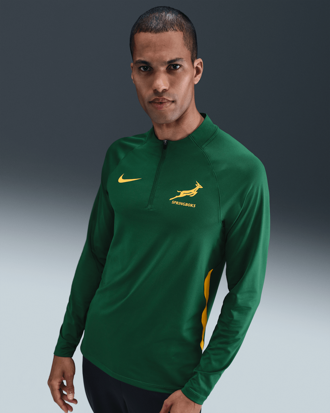 Springboks Part superior de rugbi d'entrenament amb cremallera d'un quart Nike - Home - Gorge Green/University Gold/University Gold