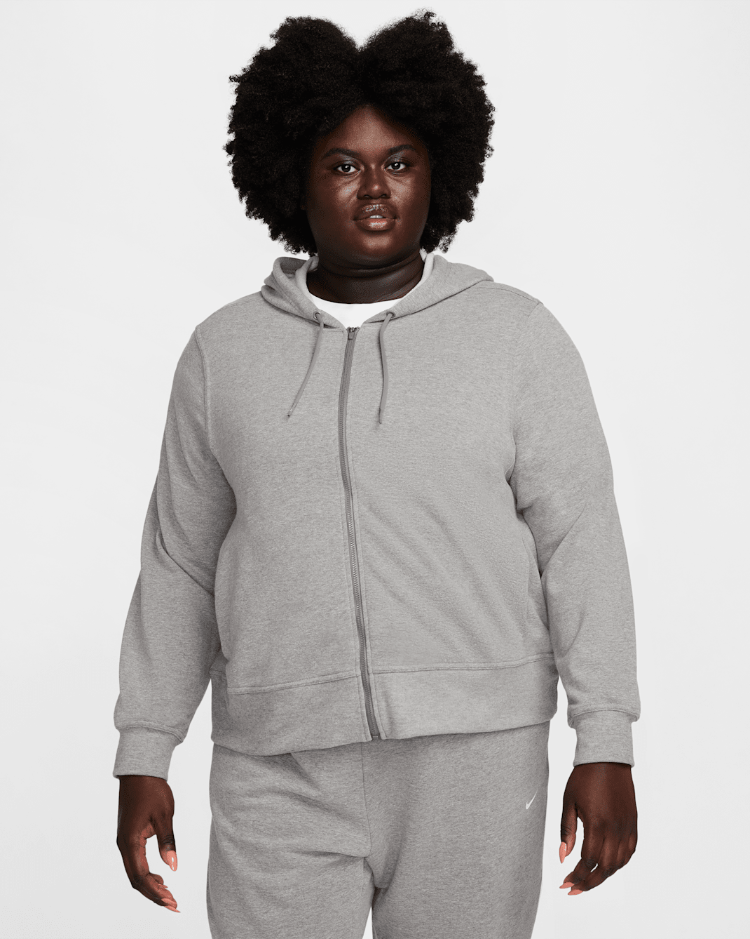Nike Dri-FIT One Women's Full-Zip French Terry Hoodie (Plus Size) - Carbon Heather/White