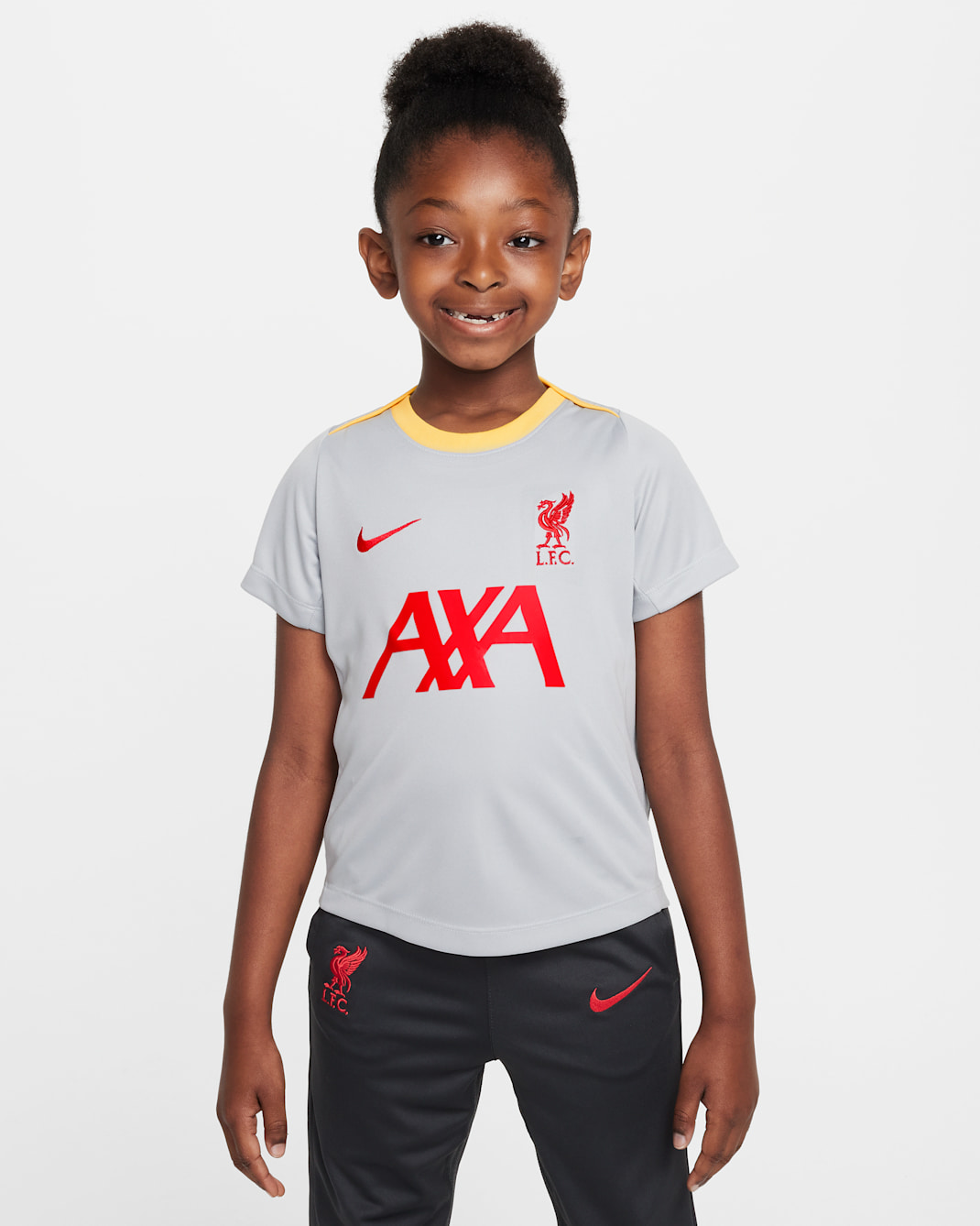 Liverpool F.C. Academy Pro Third Younger Kids' Nike Dri-FIT Football Short-Sleeve Top - Light Smoke Grey/Chrome Yellow/Global Red