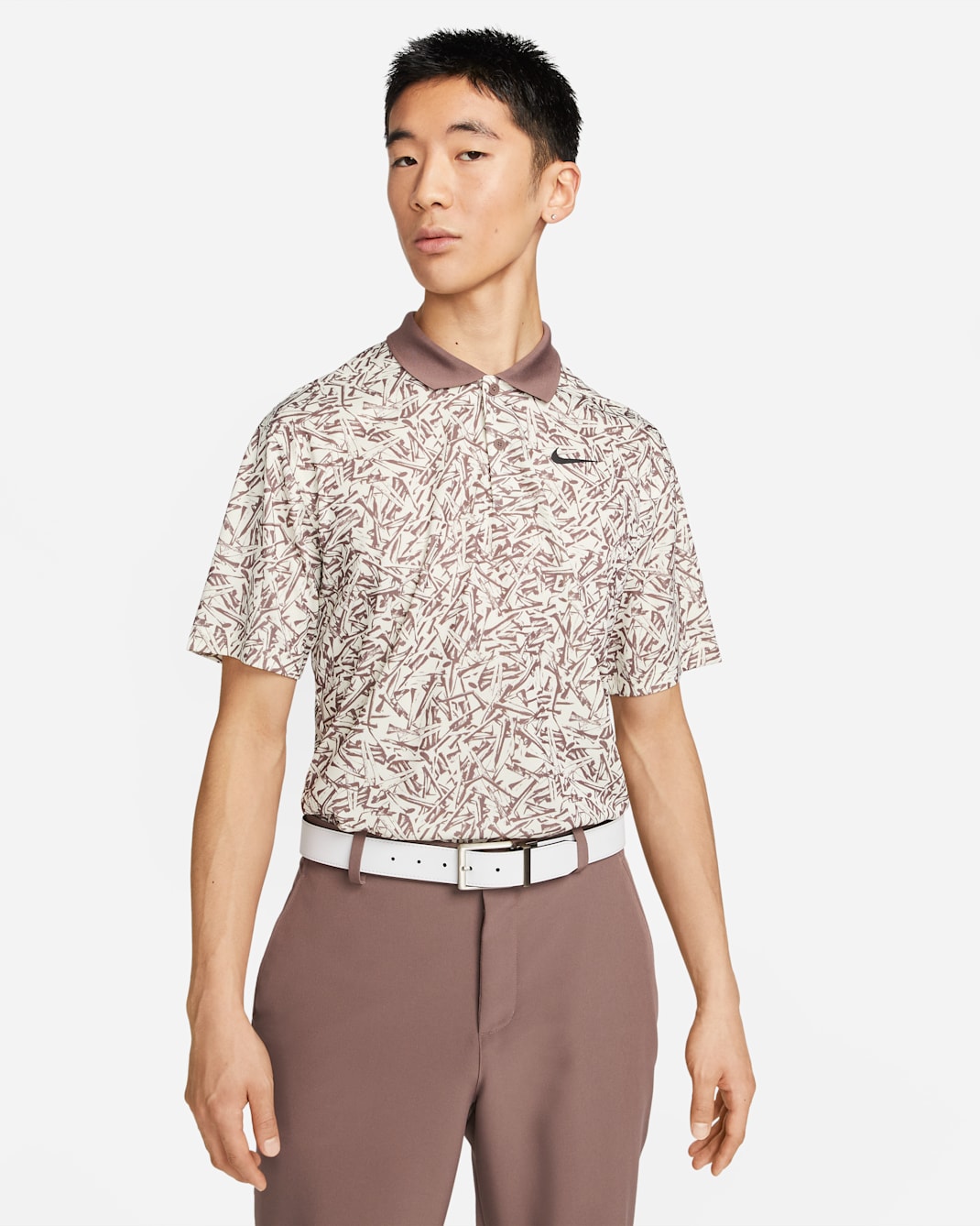 Nike Dri-FIT Victory+ 男款滿版印花高爾夫球衫 - Coconut Milk/Plum Eclipse/黑色