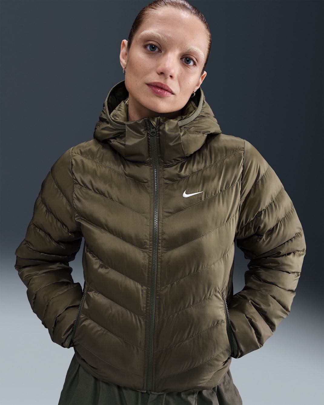 Nike Sportswear Windpuffer Women's Therma-FIT Hooded Puffer - Medium Olive/Sail