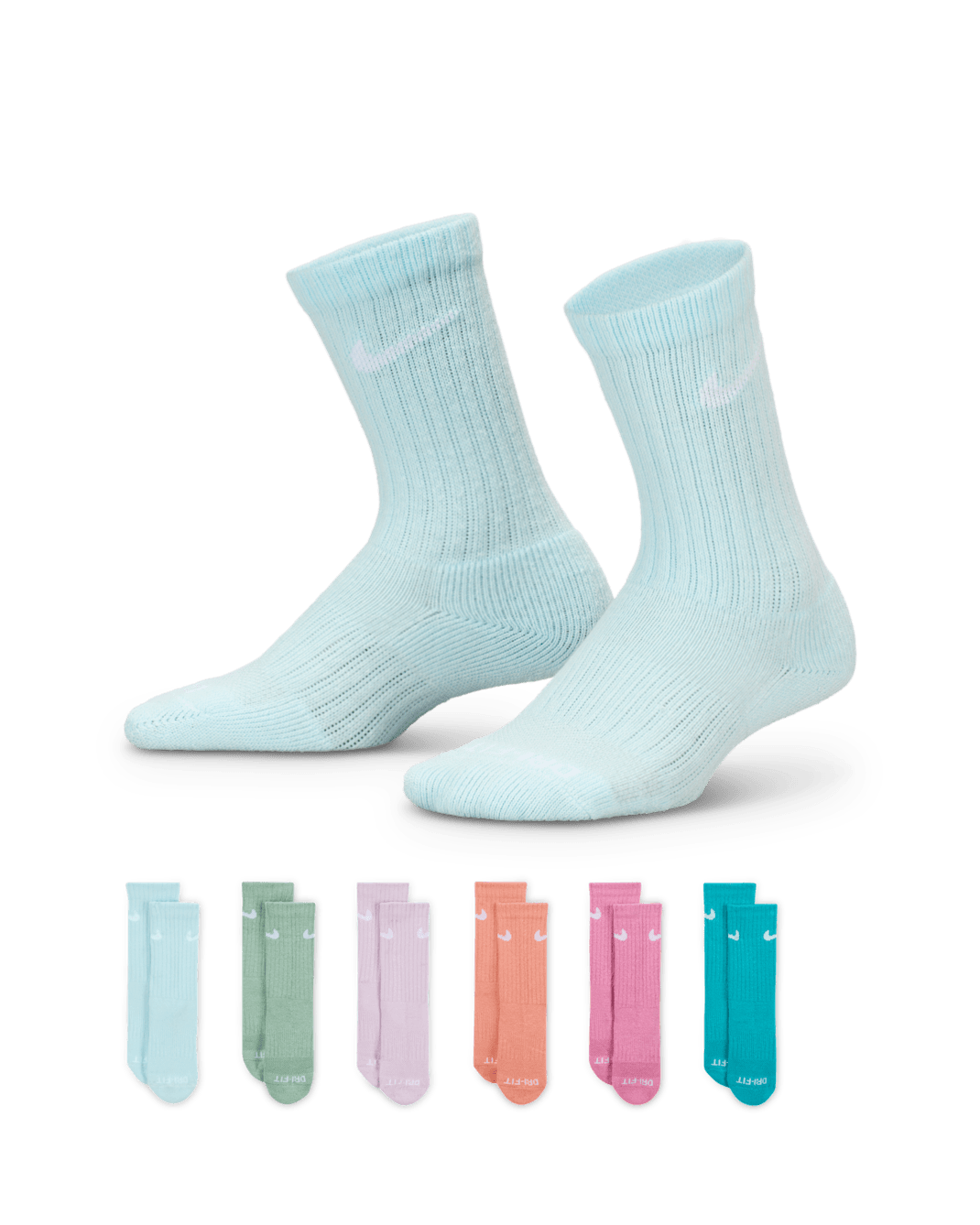 Nike Dri-FIT Performance Basics Younger Kids' Crew Socks (6 Pairs) - Glacier Blue