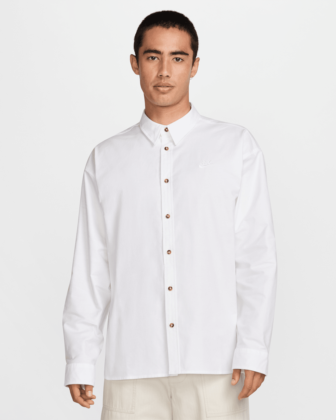 ナイキ クラブ メンズ オーバーサイズド ロングスリーブ オックスフォード シャツ - ホワイト/ホワイト