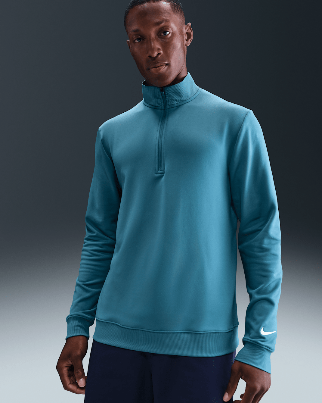 Playera de golf de medio cierre para hombre Nike Tour - Azul humeante/Marfil pálido
