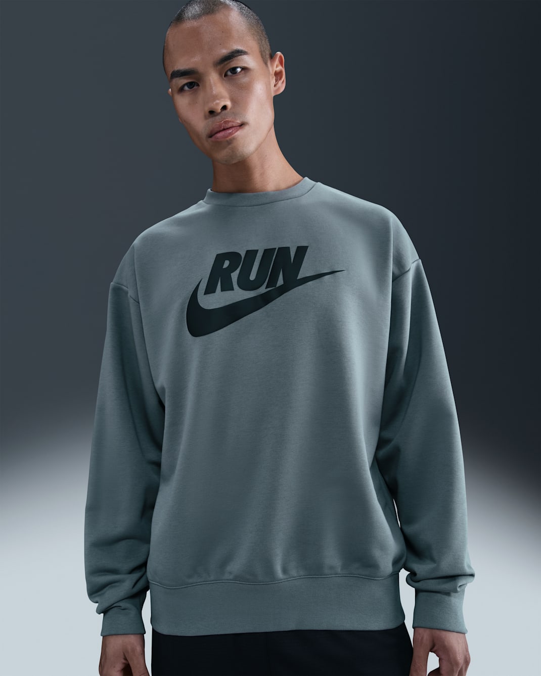 Nike Men's Dri-FIT Fleece Running Crew - Smoke Grey/Black