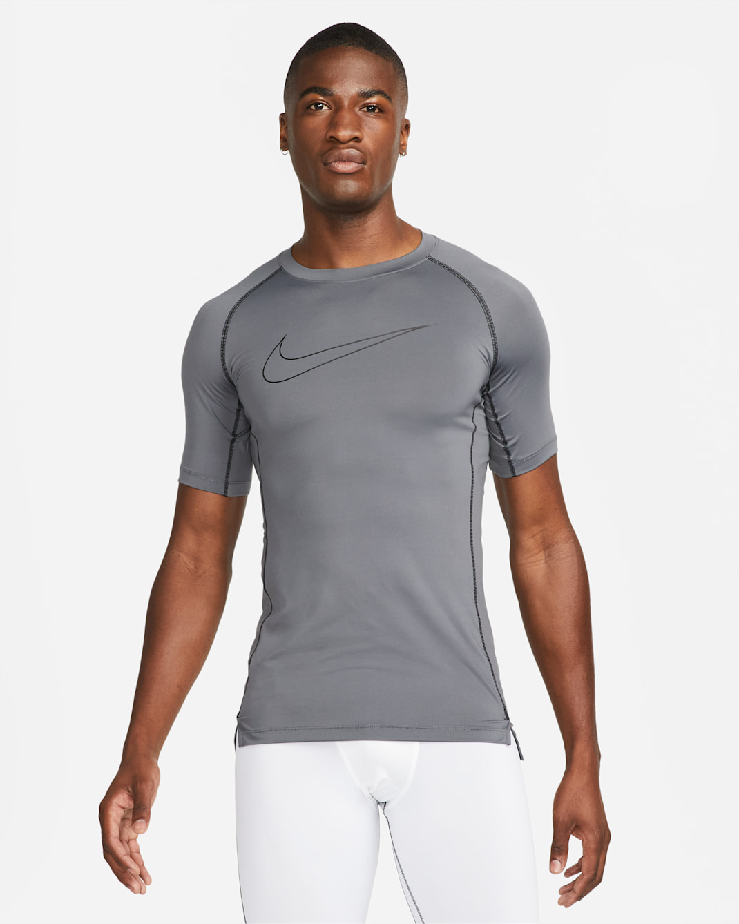 ナイキ プロ Dri-FIT メンズ タイト フィット ショートスリーブ トップ - アイアングレー/ブラック/ブラック