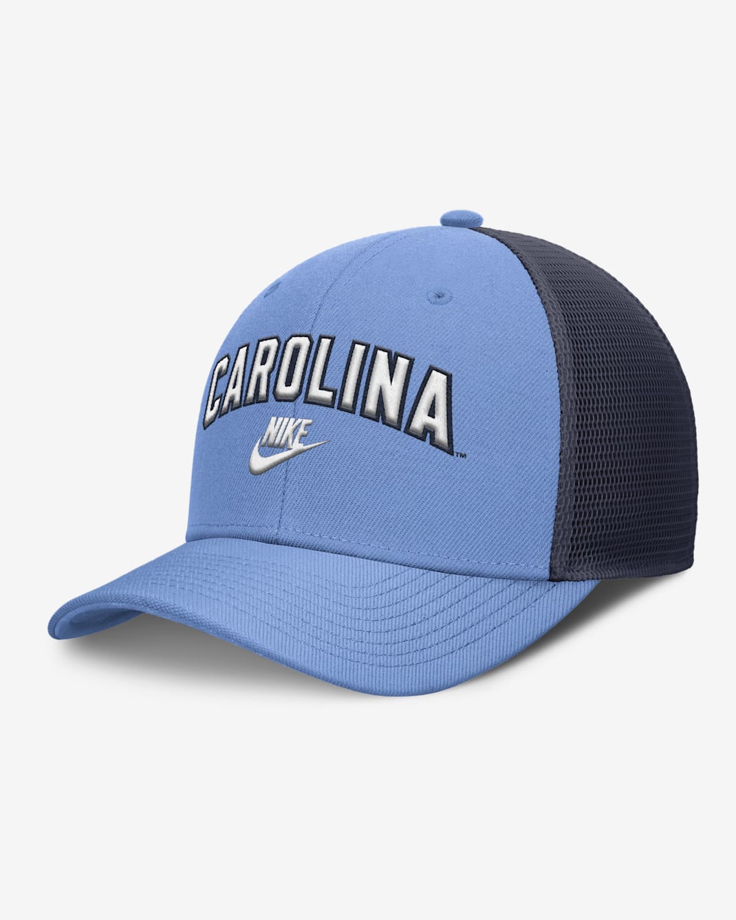 North Carolina Legacy Arch Rise Men's Nike Dri-FIT College Trucker Adjustable Hat - Light Blue
