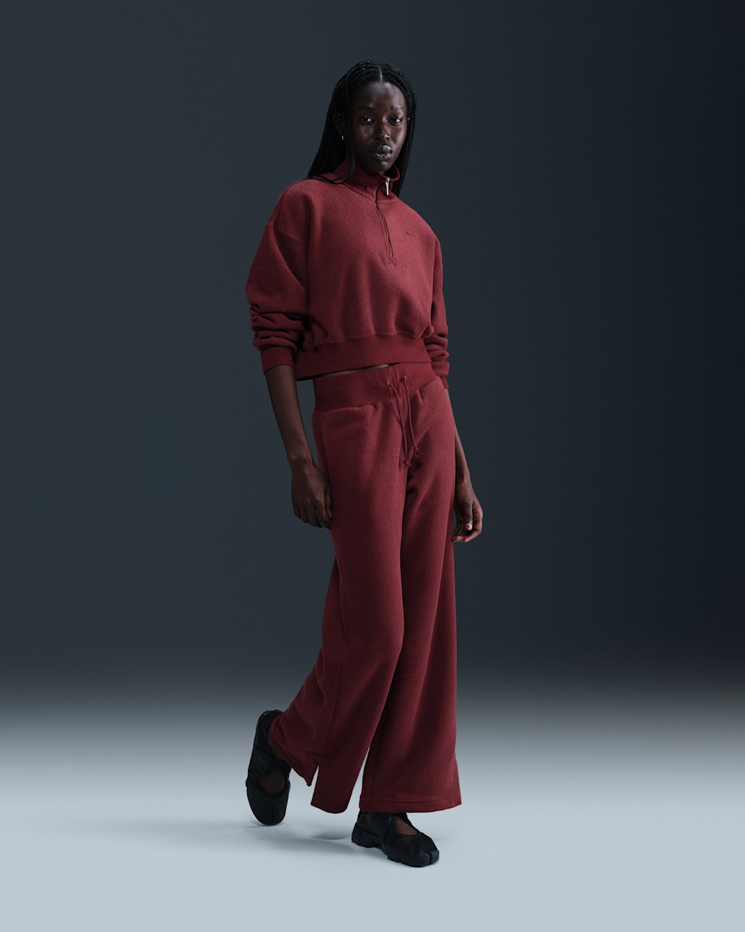 Nike Sportswear Phoenix Plush Women's High-Waisted Wide-Leg Cosy Fleece Trousers - Dark Team Red/Dark Team Red