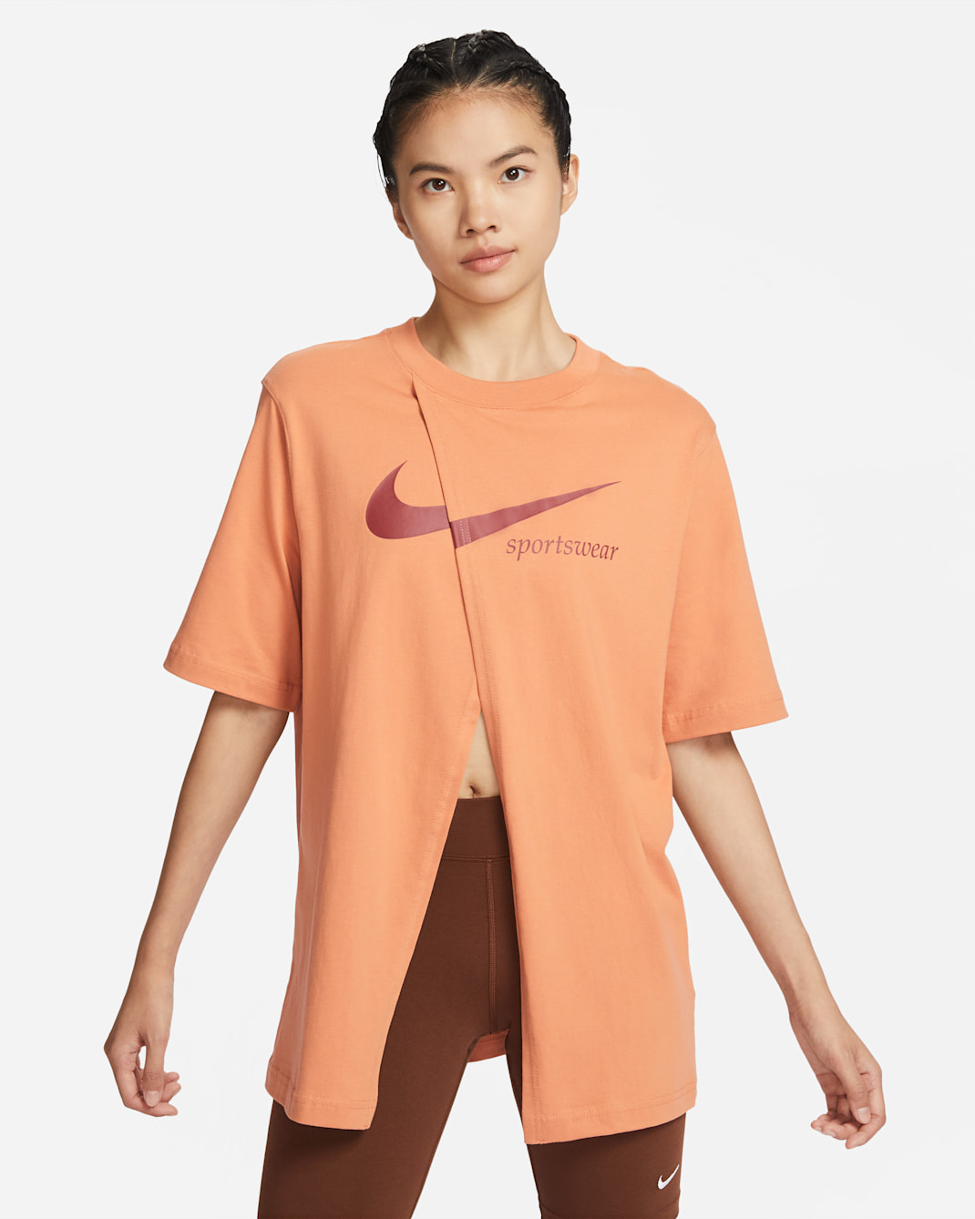 Nike Sportswear Collection Women's Oversized Slit Short-Sleeve Top - Amber Brown/Cedar