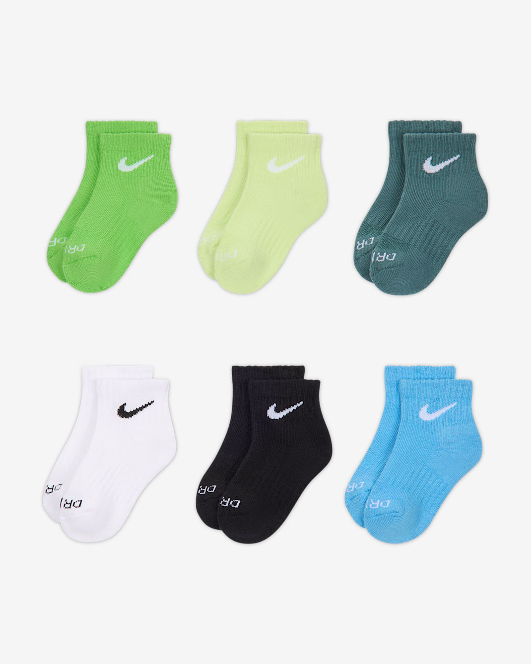 Nike Dri-FIT Performance Basics Little Kids' Ankle Socks (6 Pairs) - Green/Black/Blue/White